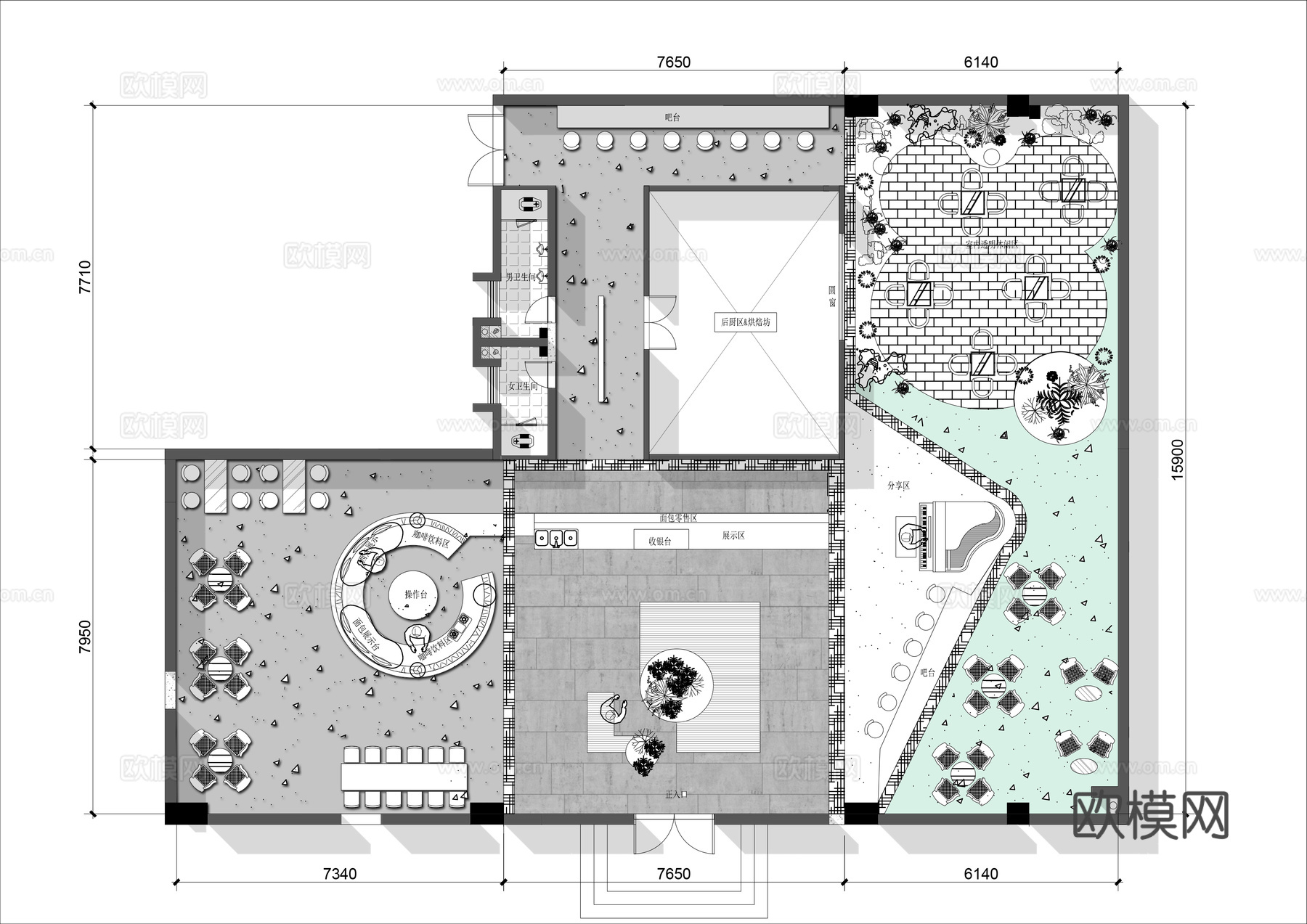 露营风咖啡馆 最新平面施工图合集cad施工图