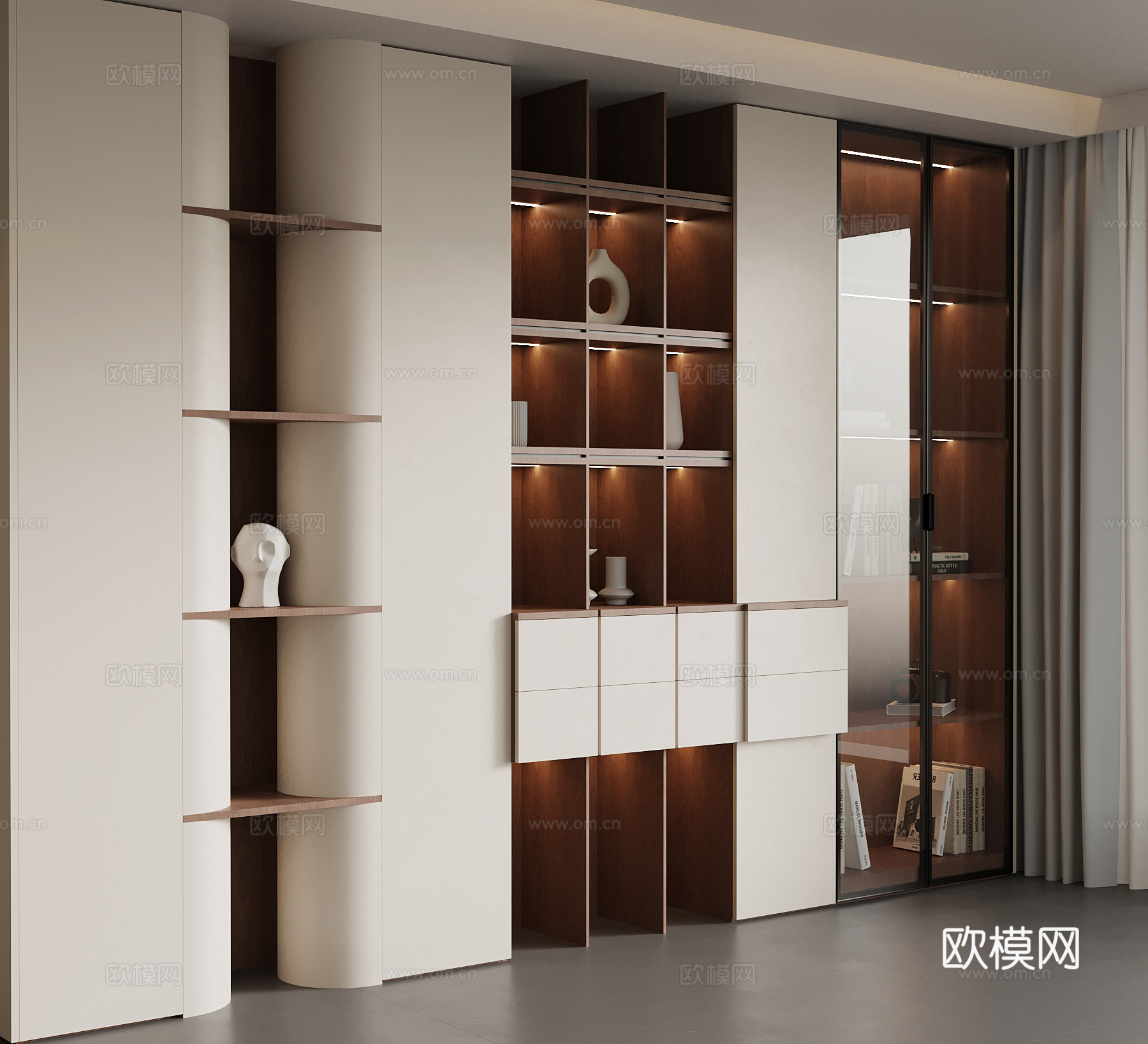 现代中古风书柜 置物柜su模型