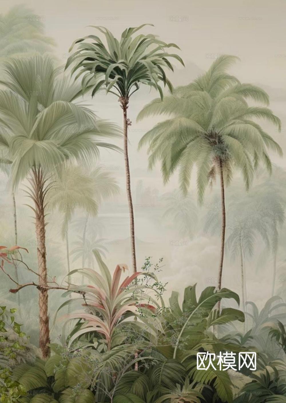 热带雨林植物壁纸 植物印花壁纸