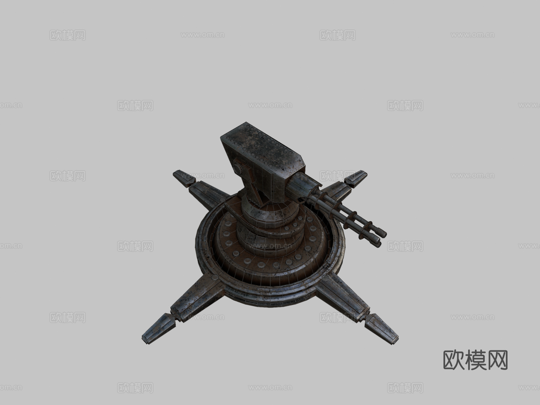 老旧生锈炮塔3d模型下载（渲染图2）