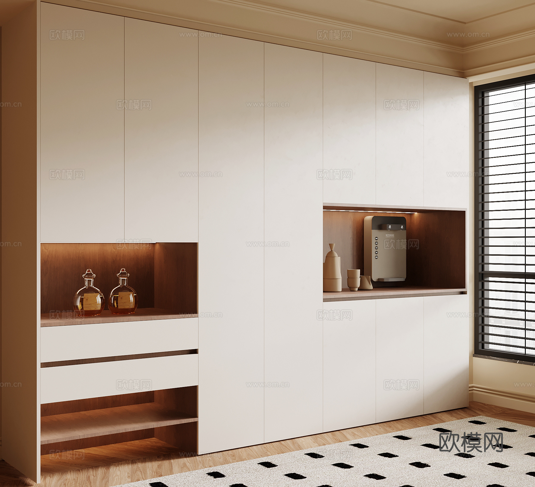 现代中古风餐边柜 橱柜su模型