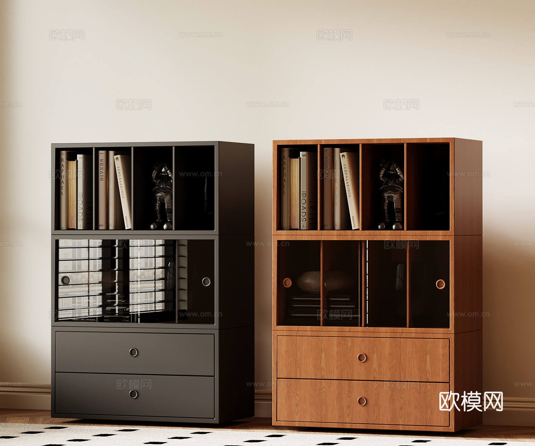 现代中古书柜su模型