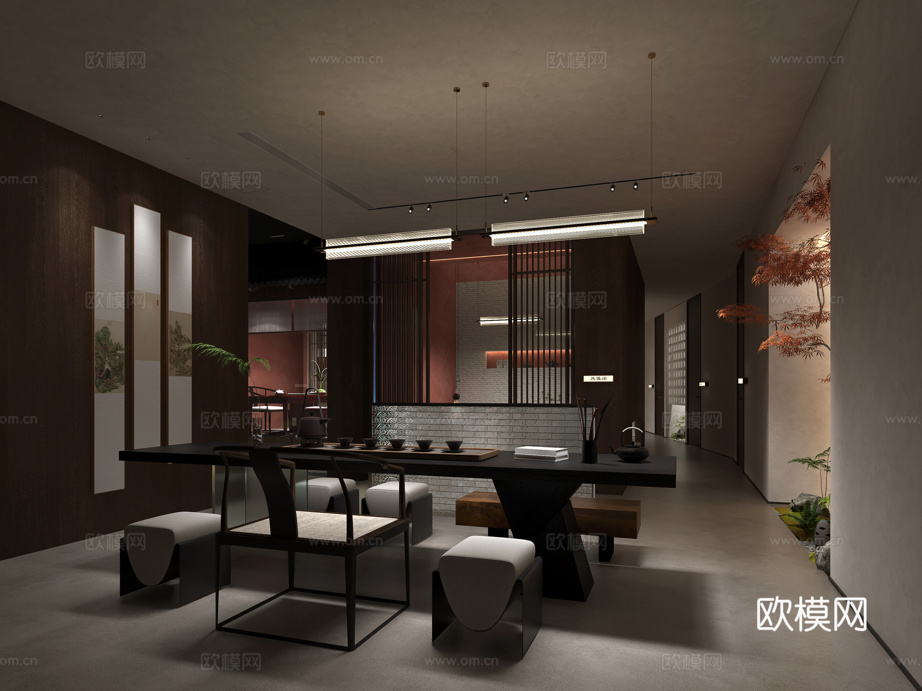 高端茶楼会所 最新全套施工图 效果图合集cad施工图