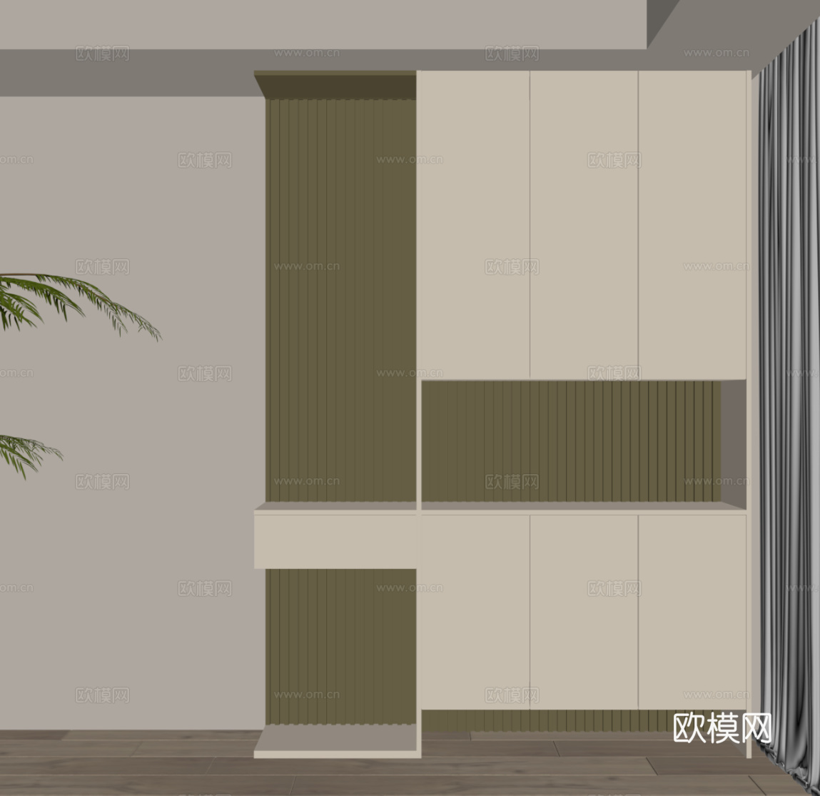 现代奶油风鞋柜su模型下载（渲染图2）