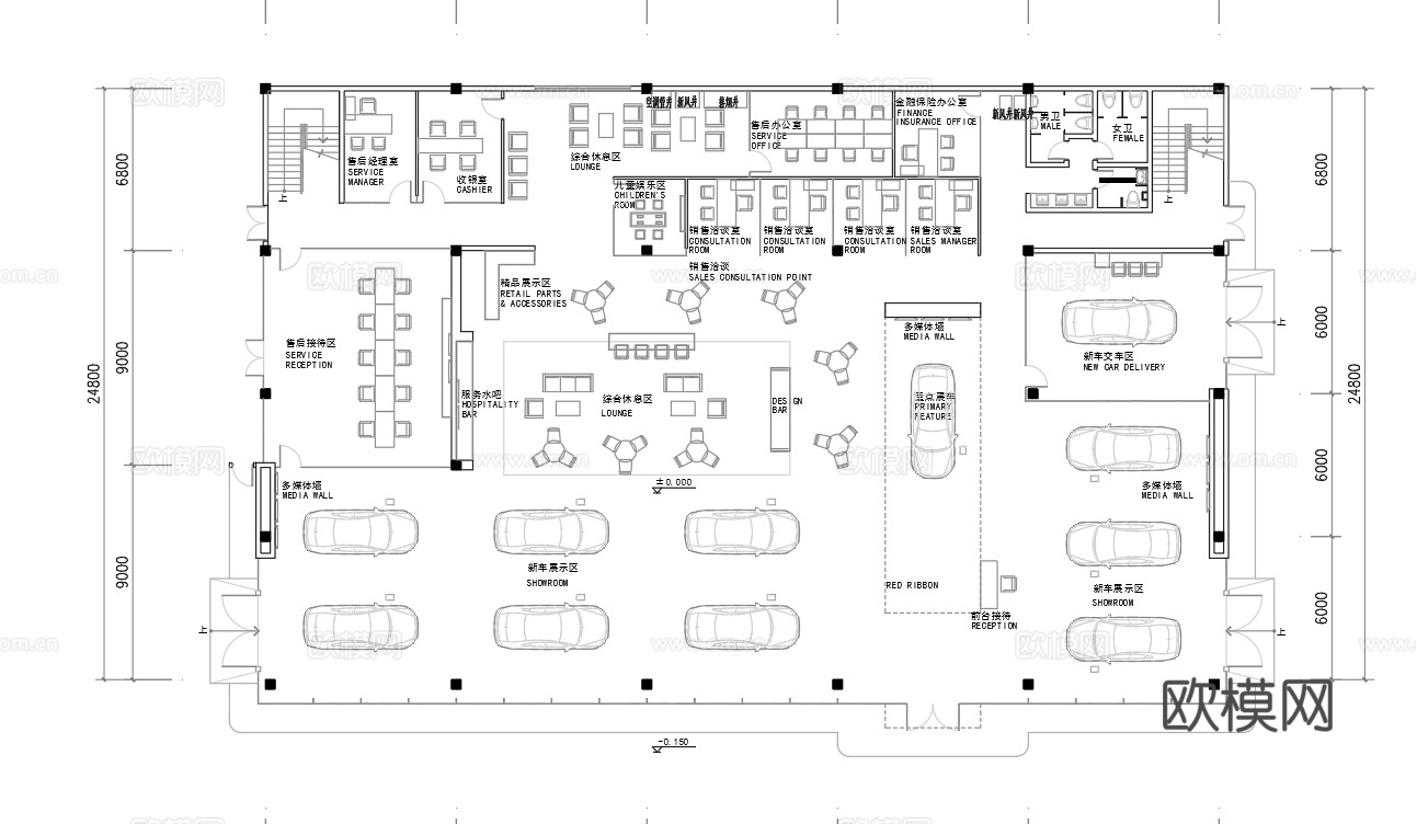 4S汽车服务中心 最新平面施工图合集cad施工图