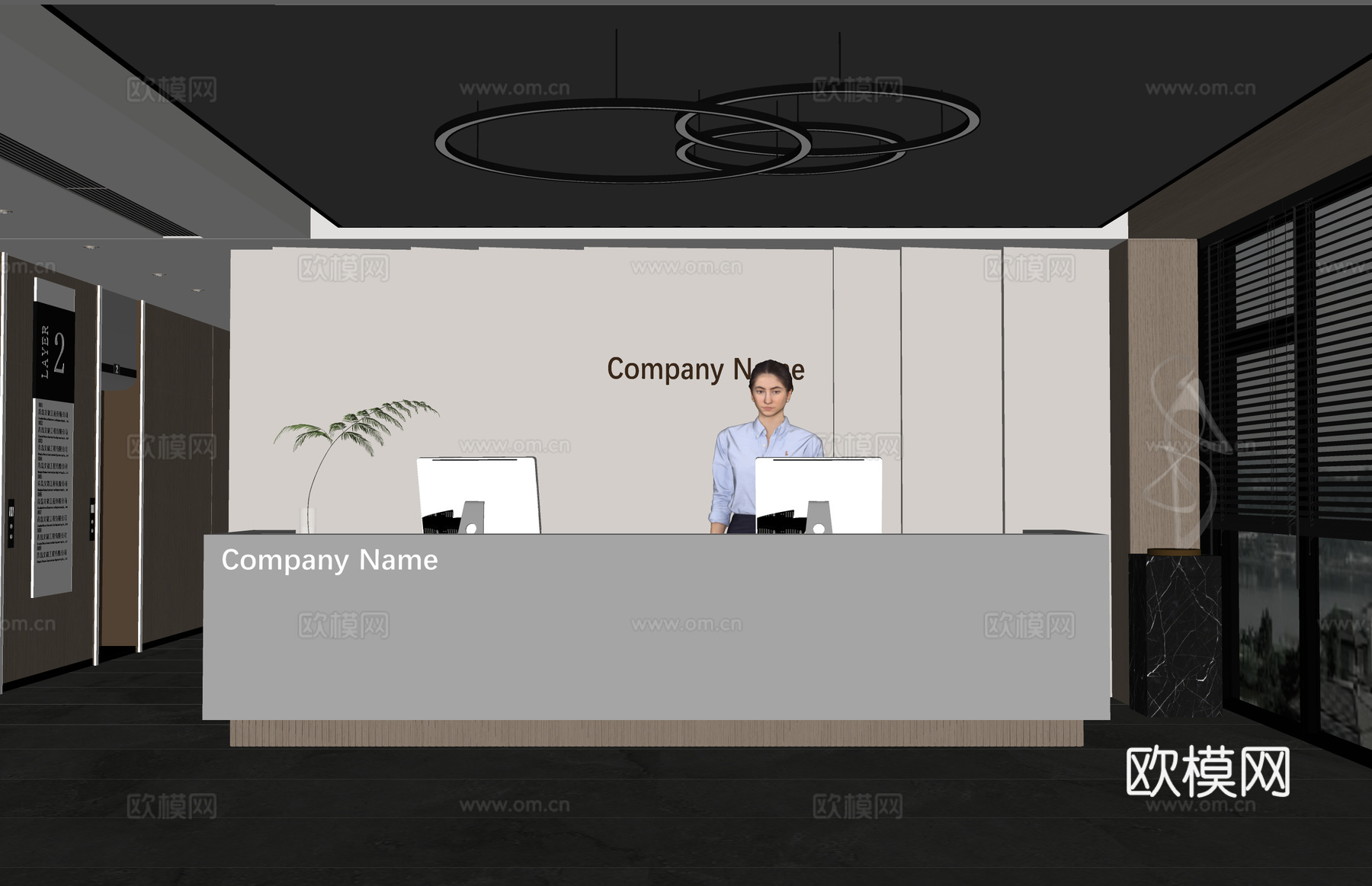 前台 前台接待 公司前台 办公su模型