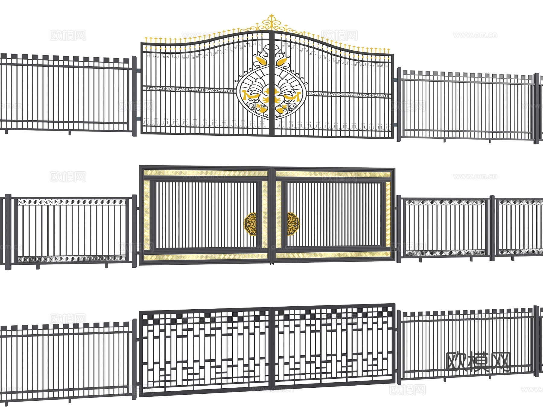 现代铁艺大门 铁艺门 铁门 铁艺围墙su模型