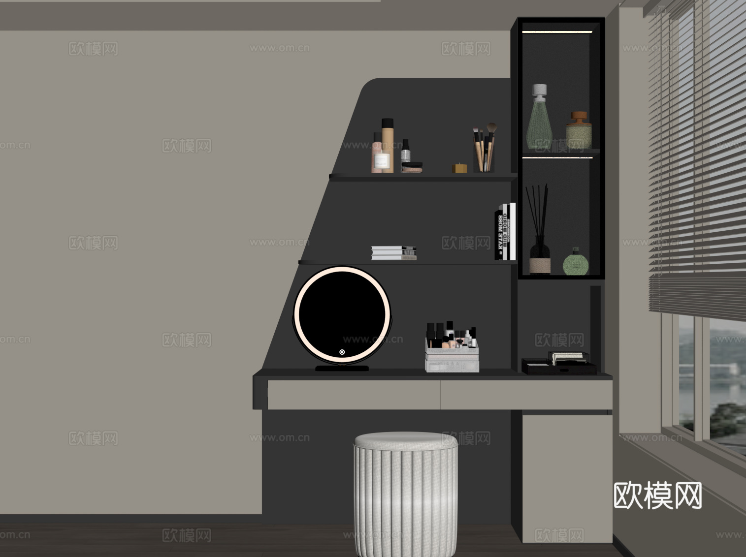 现代梳妆台 化妆品su模型