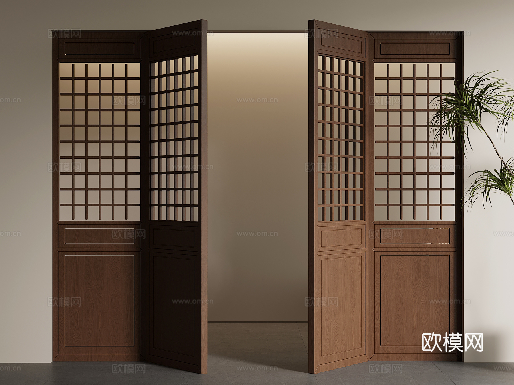 中古风折叠门su模型