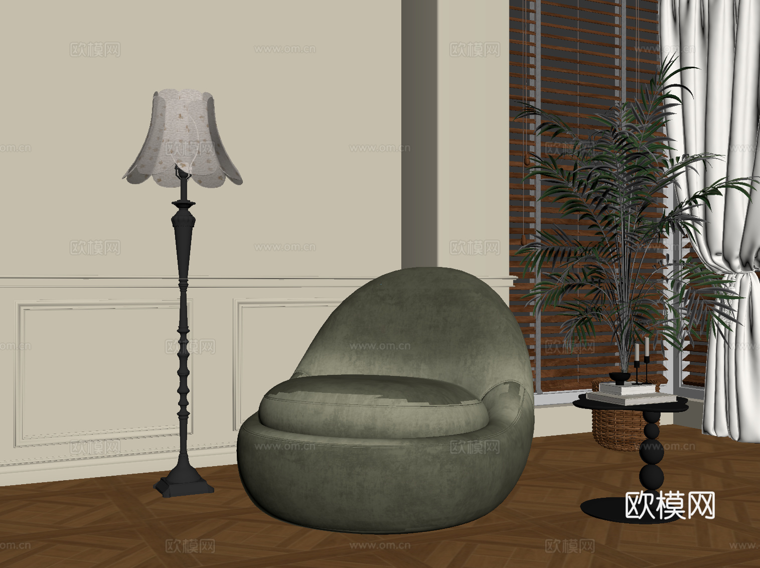 法式懒人沙发 布艺单人沙发su模型