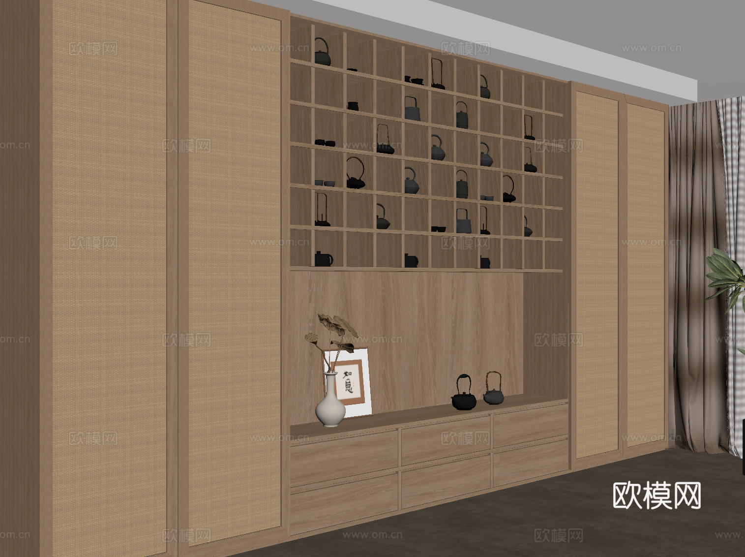侘寂风茶柜su模型