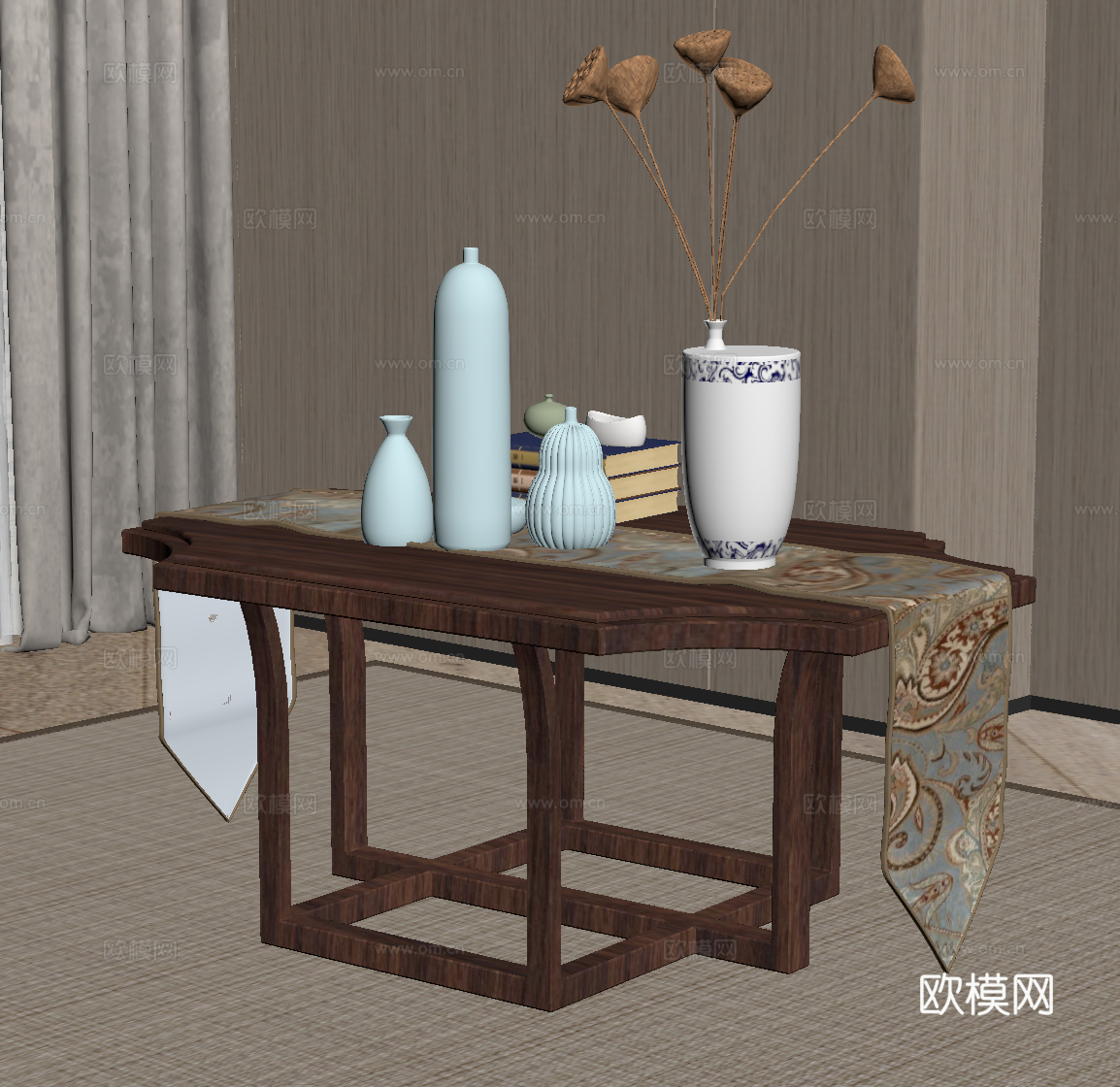 新中式茶几su模型