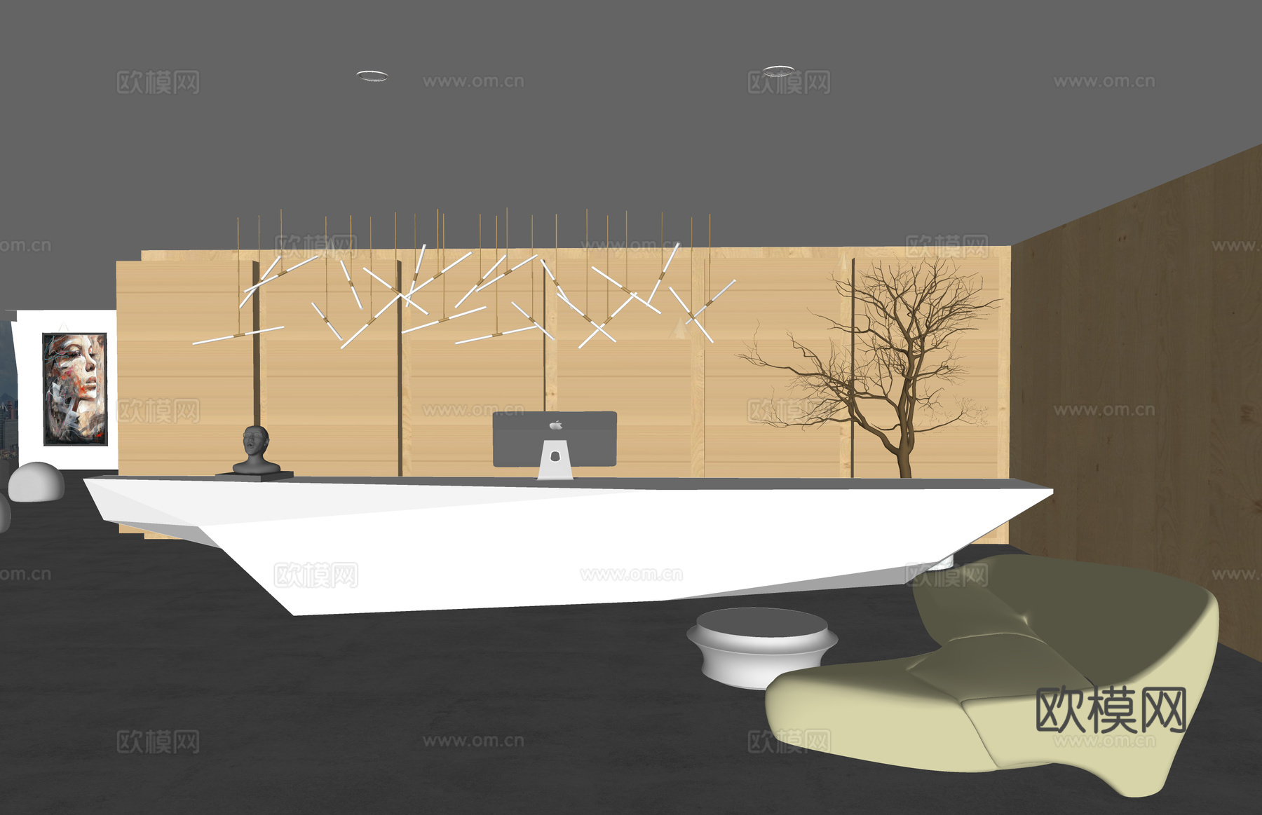 酒店前台 大厅 前台 公司前台 展厅su模型下载（渲染图2）