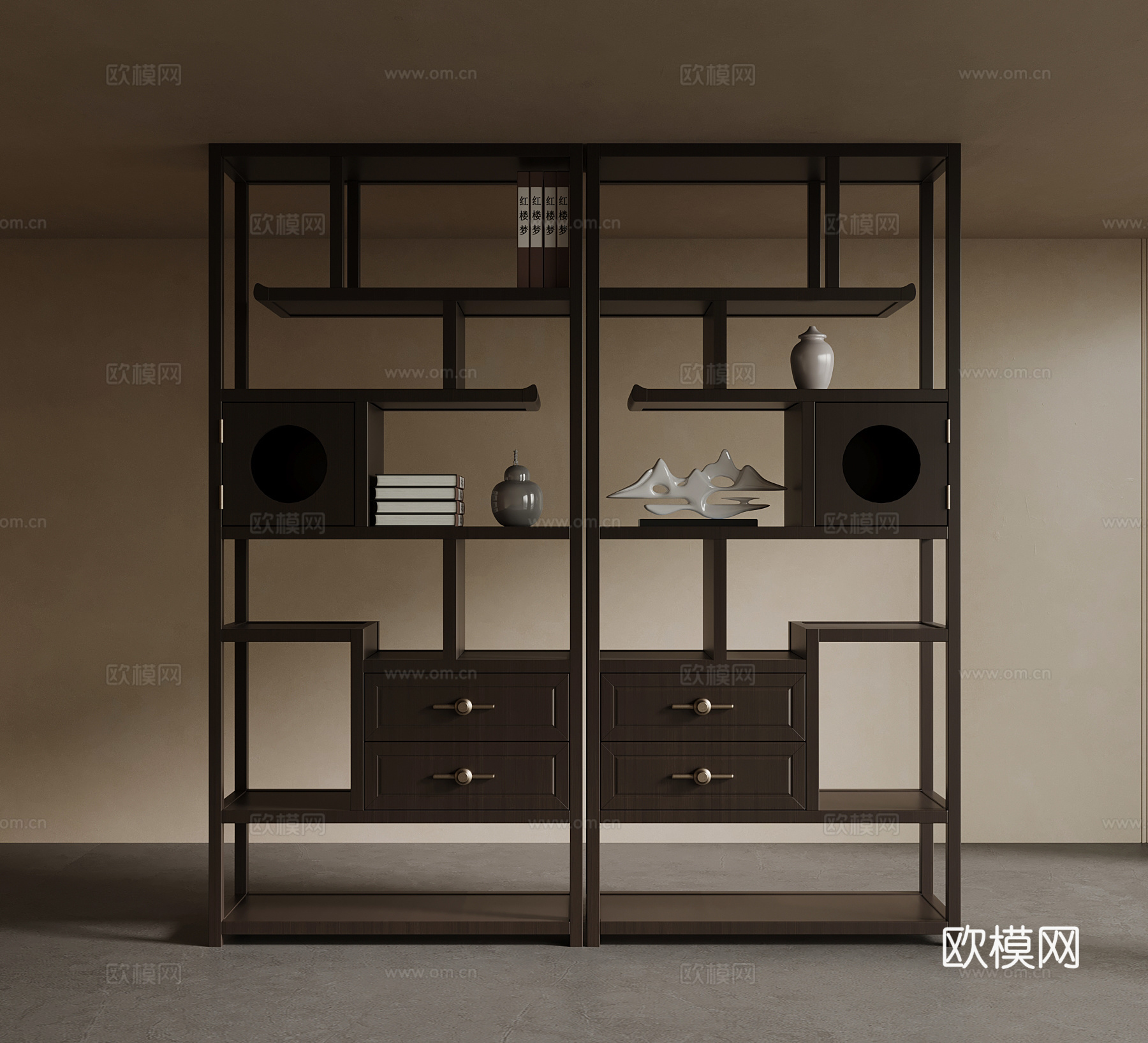 新中式博古架 置物架su模型