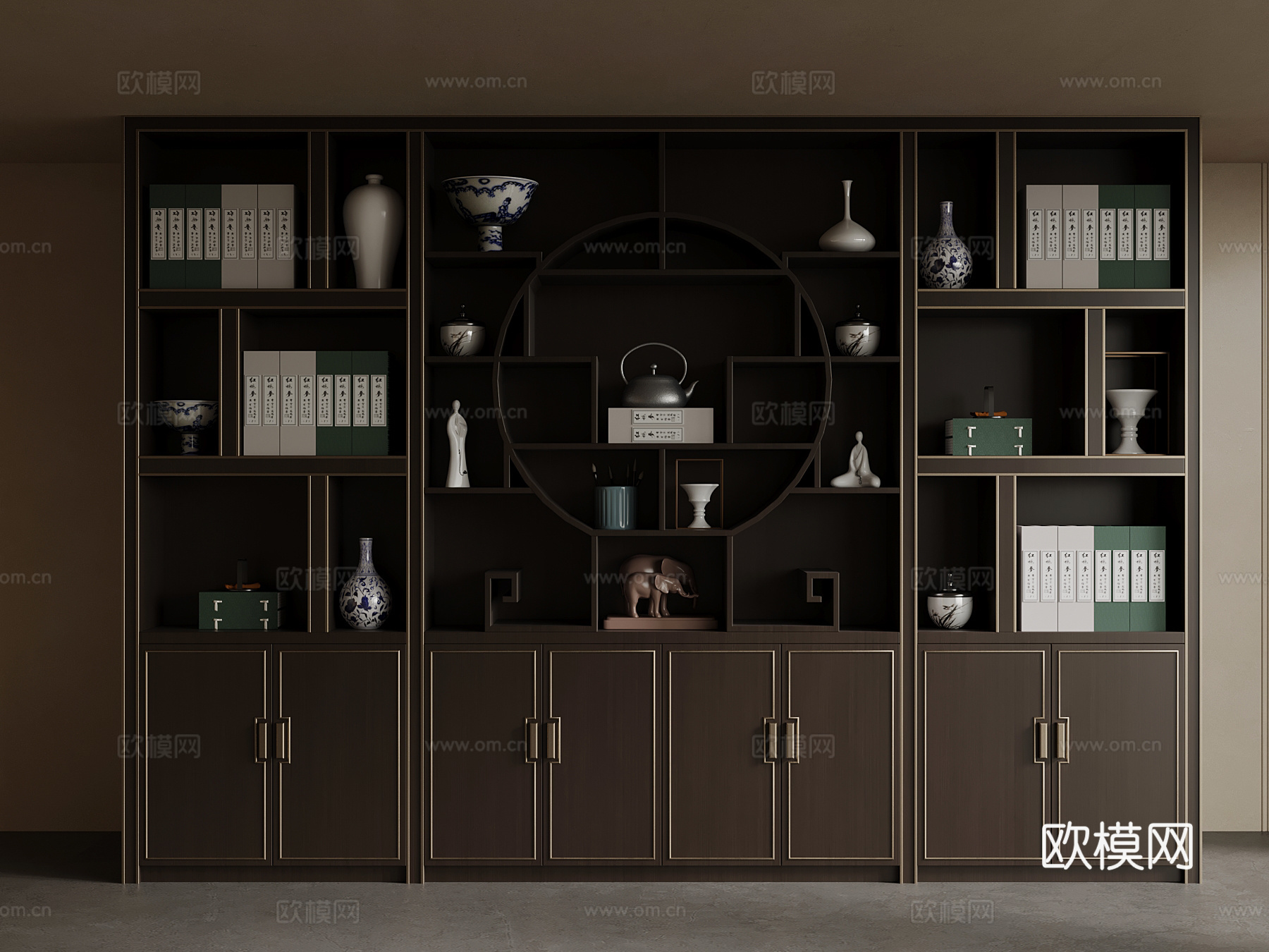 新中式博古架 置物架su模型下载（渲染图1）