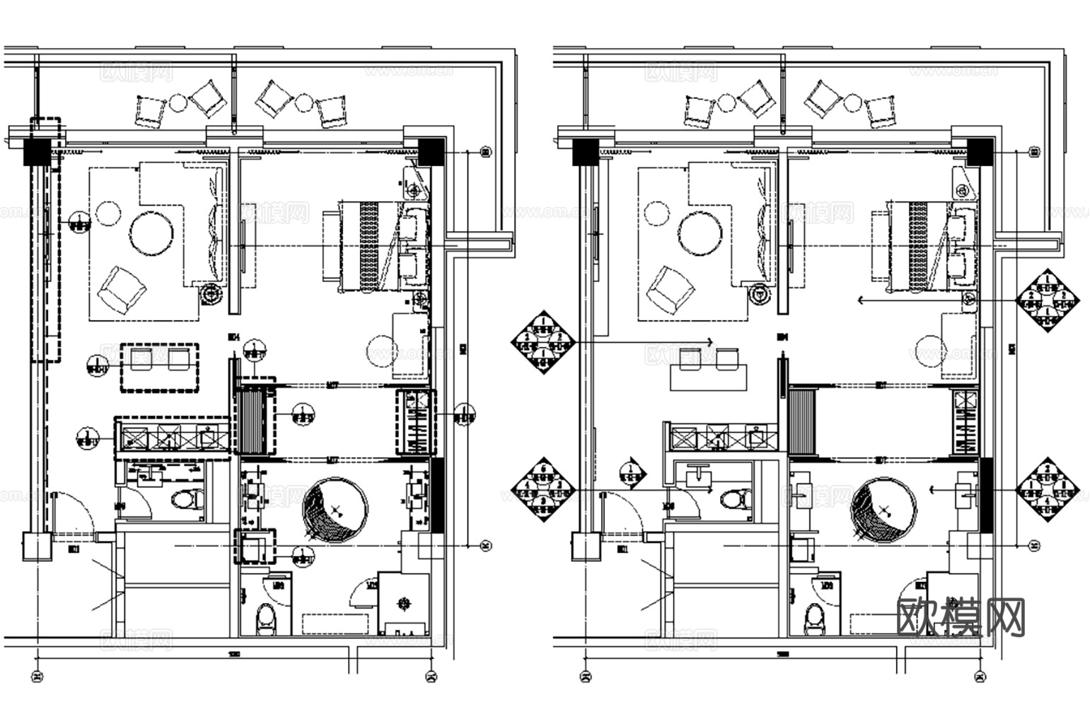 22套酒店客房CAD施工图cad施工图