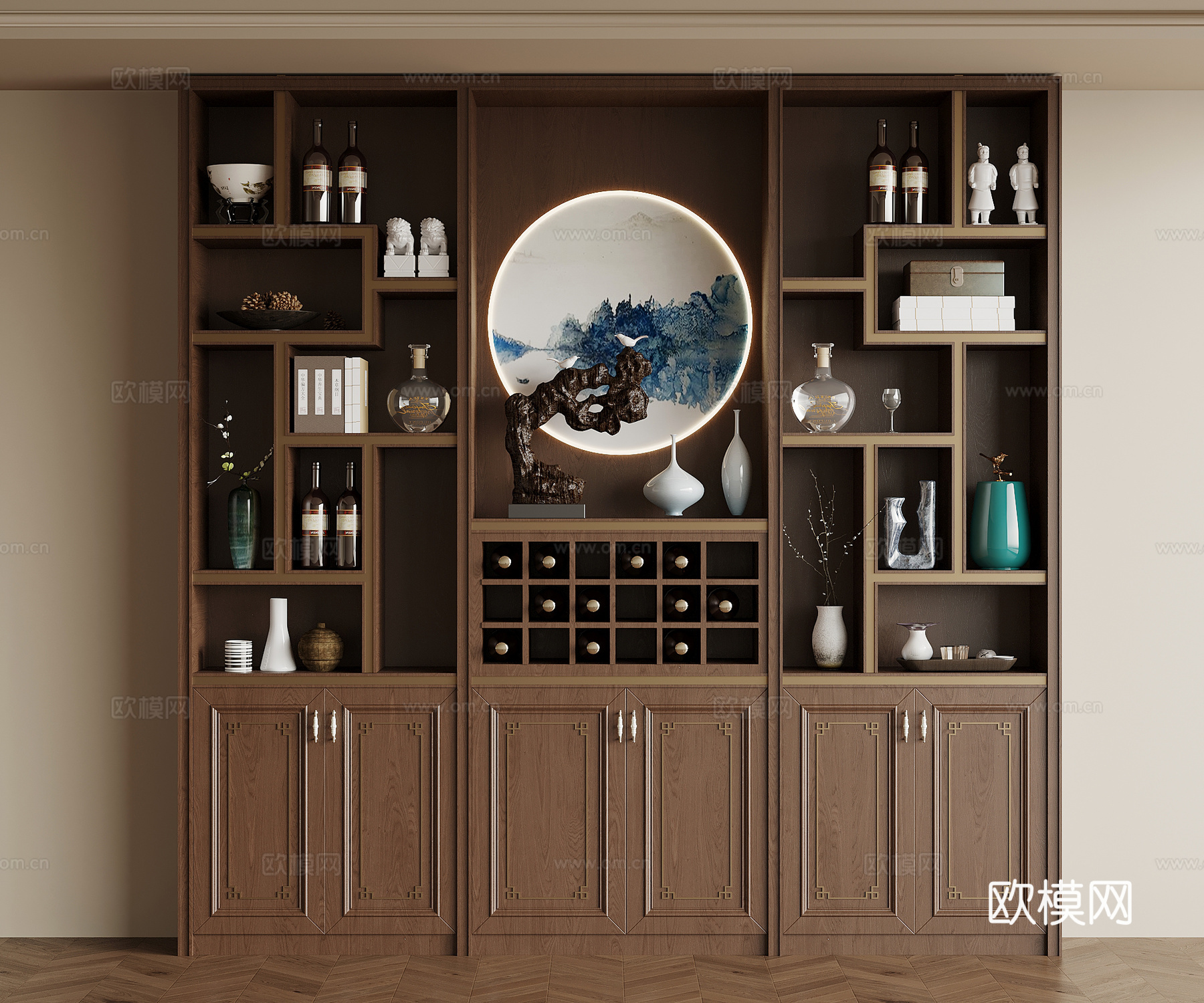 新中式餐边柜 酒柜 置物柜su模型