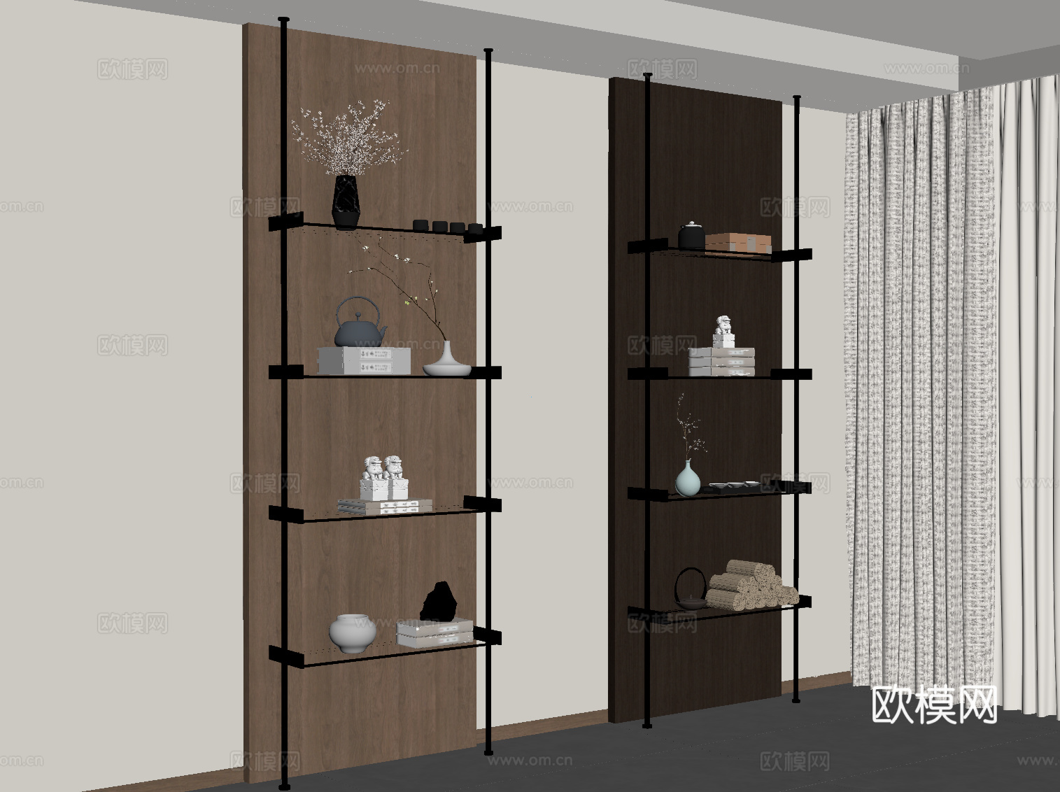 新中式置物架 茶架su模型