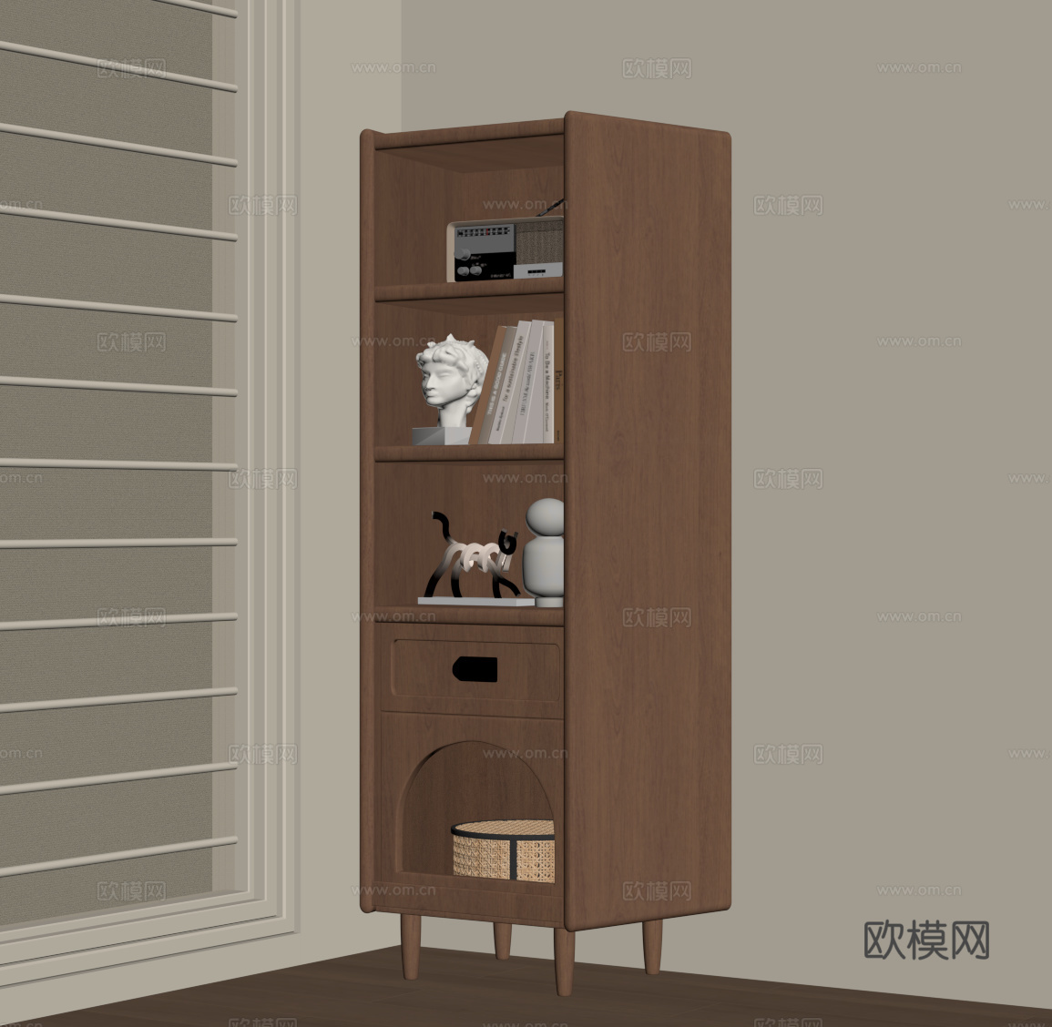 现代中古高柜 边柜 斗柜su模型