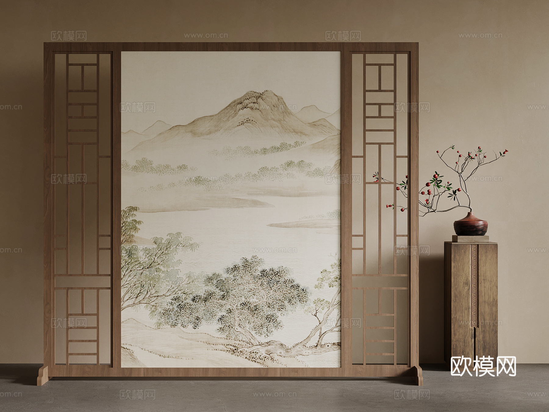 新中式屏风 隔断su模型