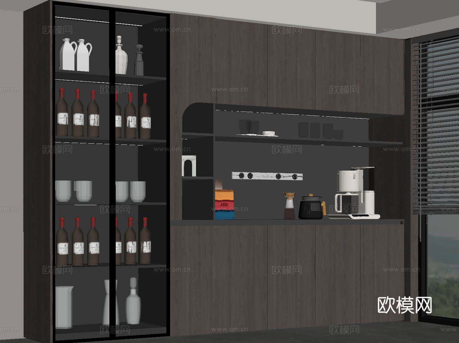 现代意式酒柜 餐边柜su模型