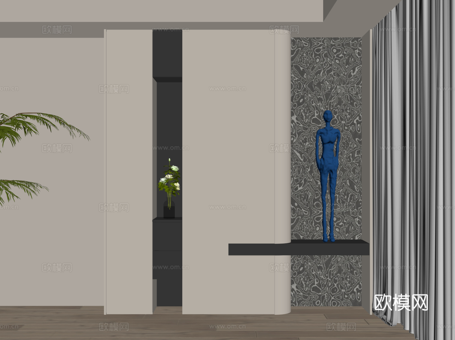 现代意式鞋柜 入户鞋柜su模型