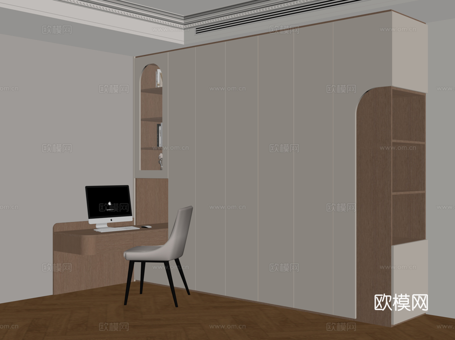 现代简约衣柜 书桌椅一体柜su模型