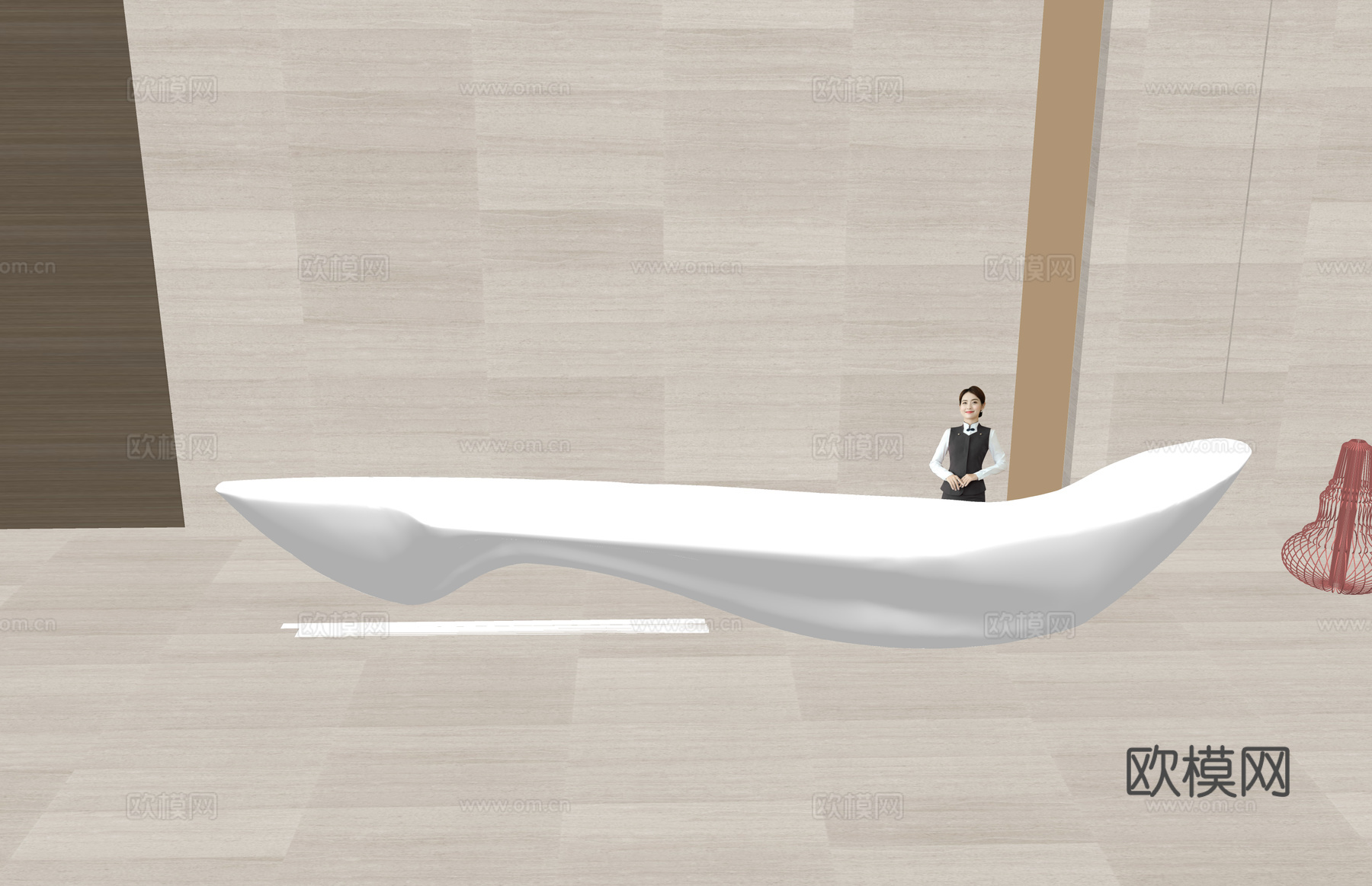 公司前台 电脑 展厅 接待 大厅su模型下载（渲染图2）