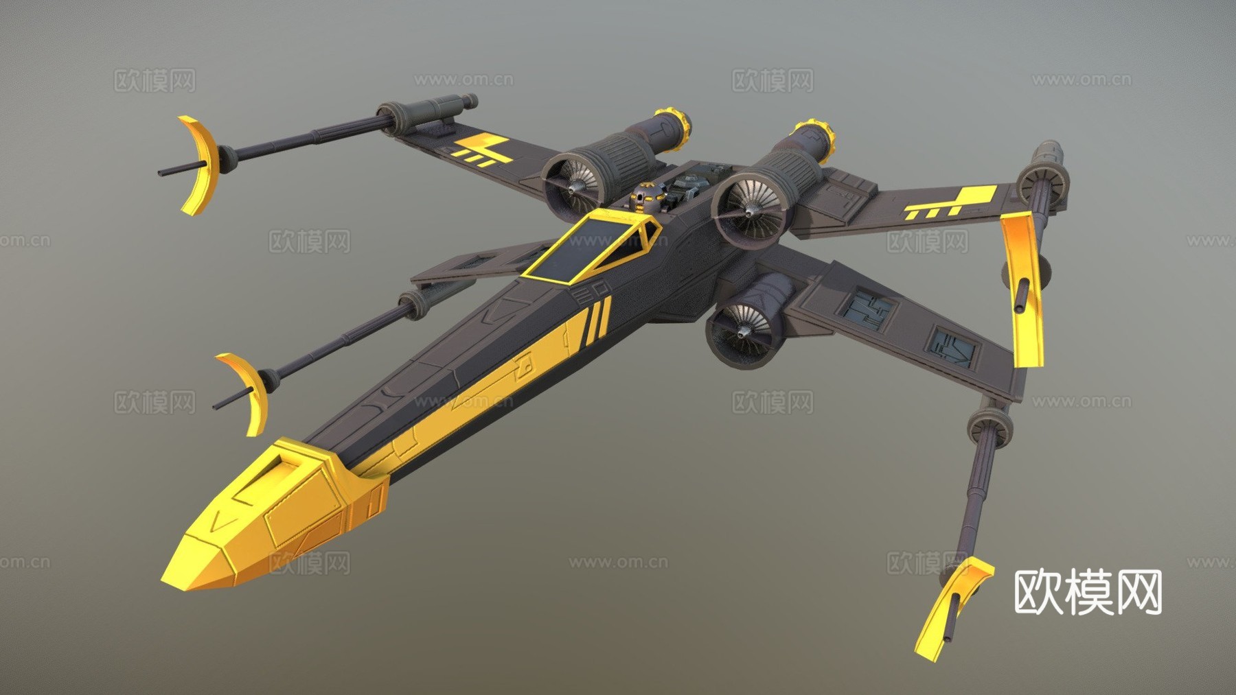 黑黄配色X翼战机3d模型下载（渲染图1）