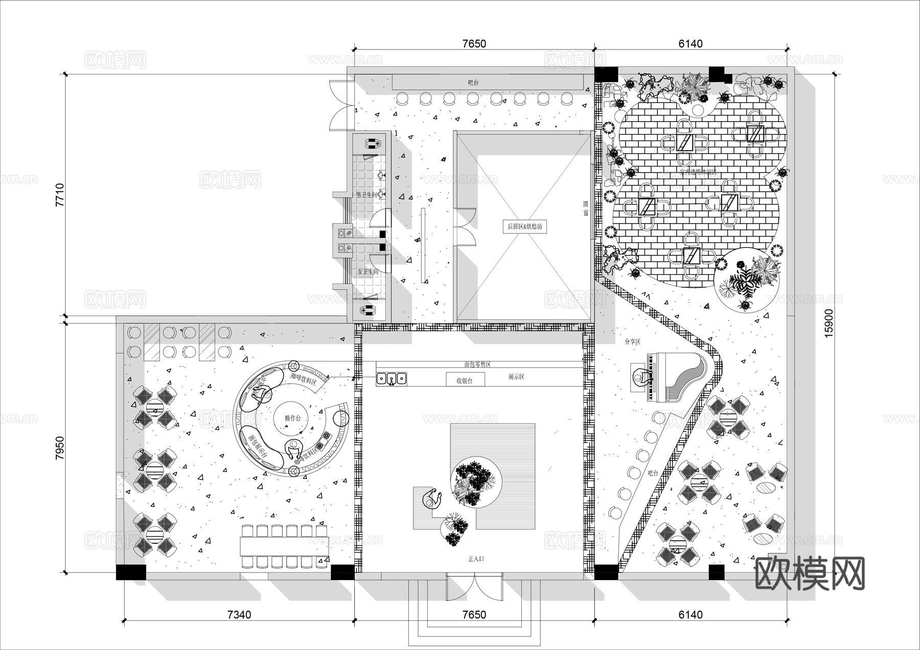 露营风咖啡馆 最新平面施工图合集cad施工图