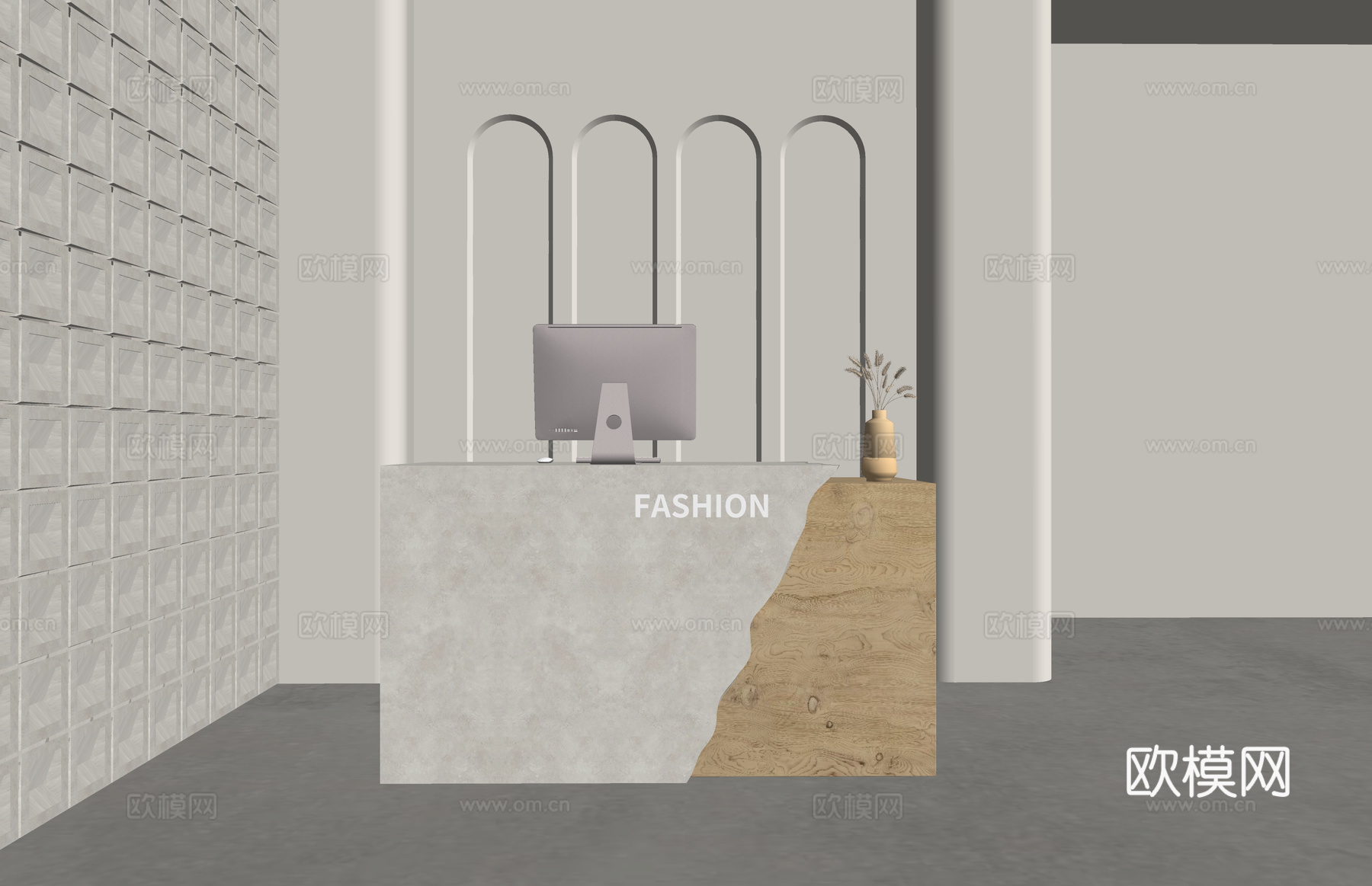 大厅 前台 工位 接待su模型下载（渲染图2）