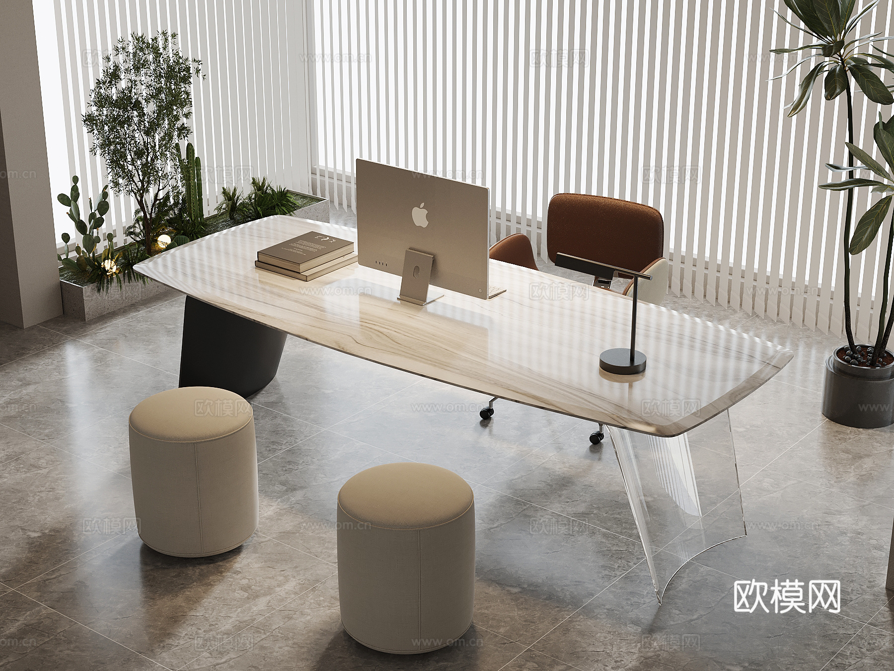 现代书桌椅su模型下载（渲染图1）