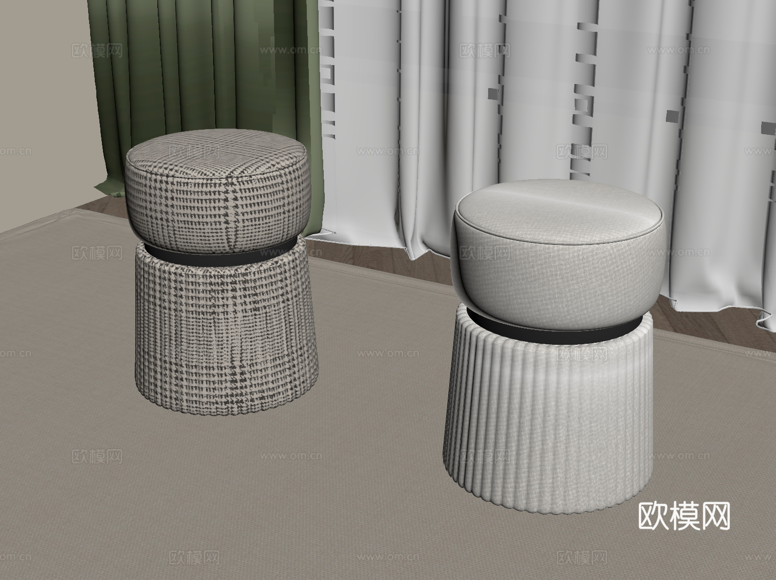 现代沙发凳 布艺换鞋凳su模型下载（渲染图2）