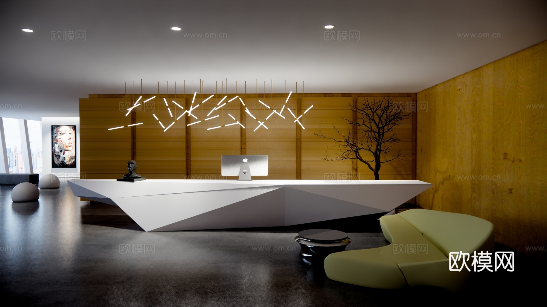 酒店前台 大厅 前台 公司前台 展厅su模型下载（渲染图1）