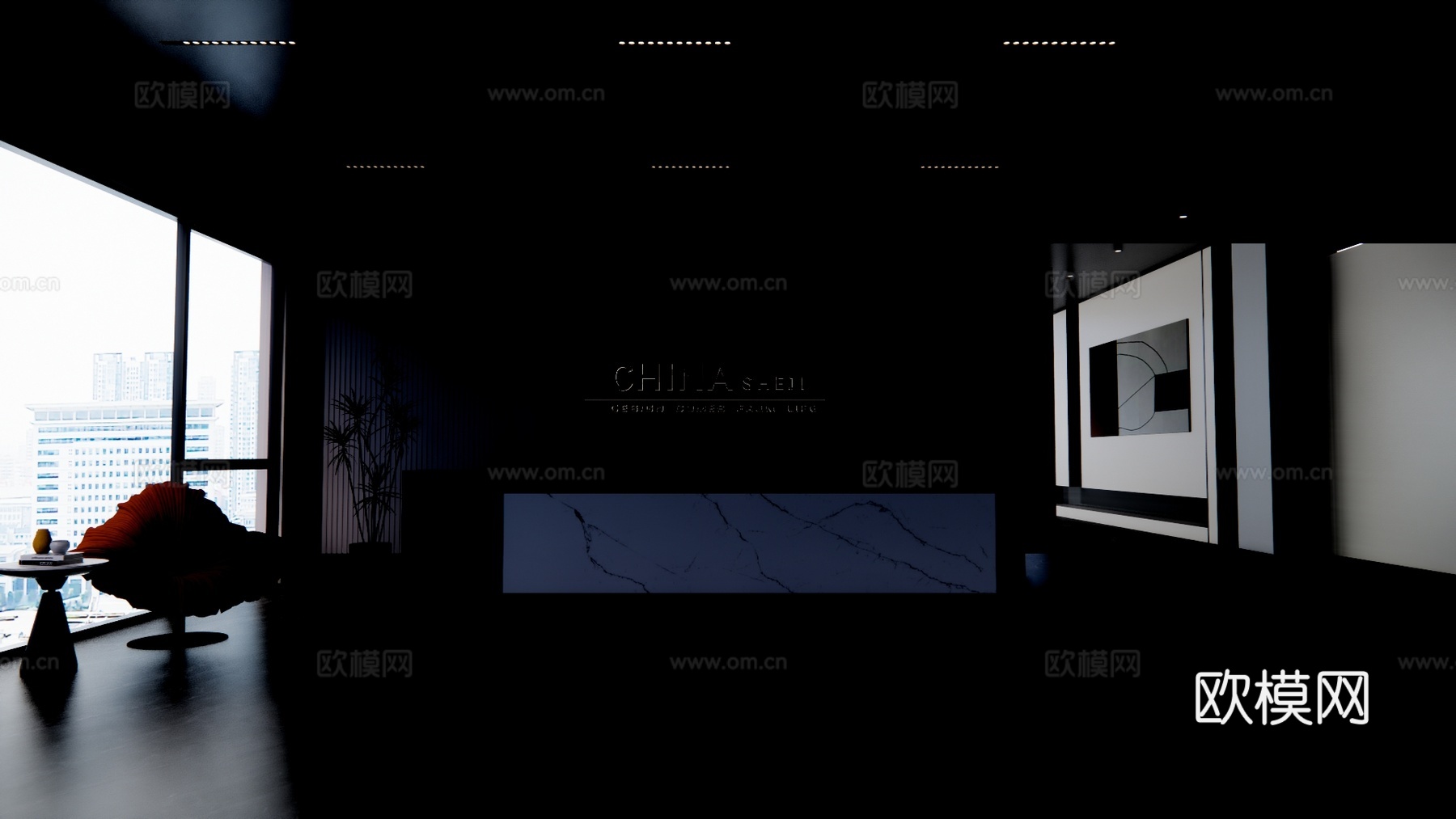 大厅 公司前台 接待 展厅 前台接待su模型