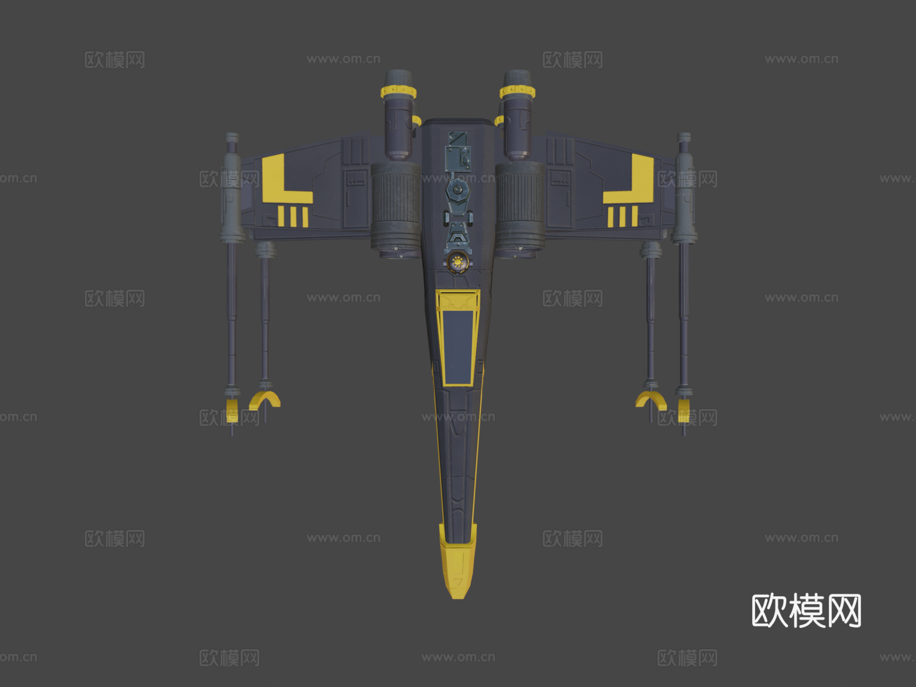 黑黄配色X翼战机3d模型下载（渲染图7）