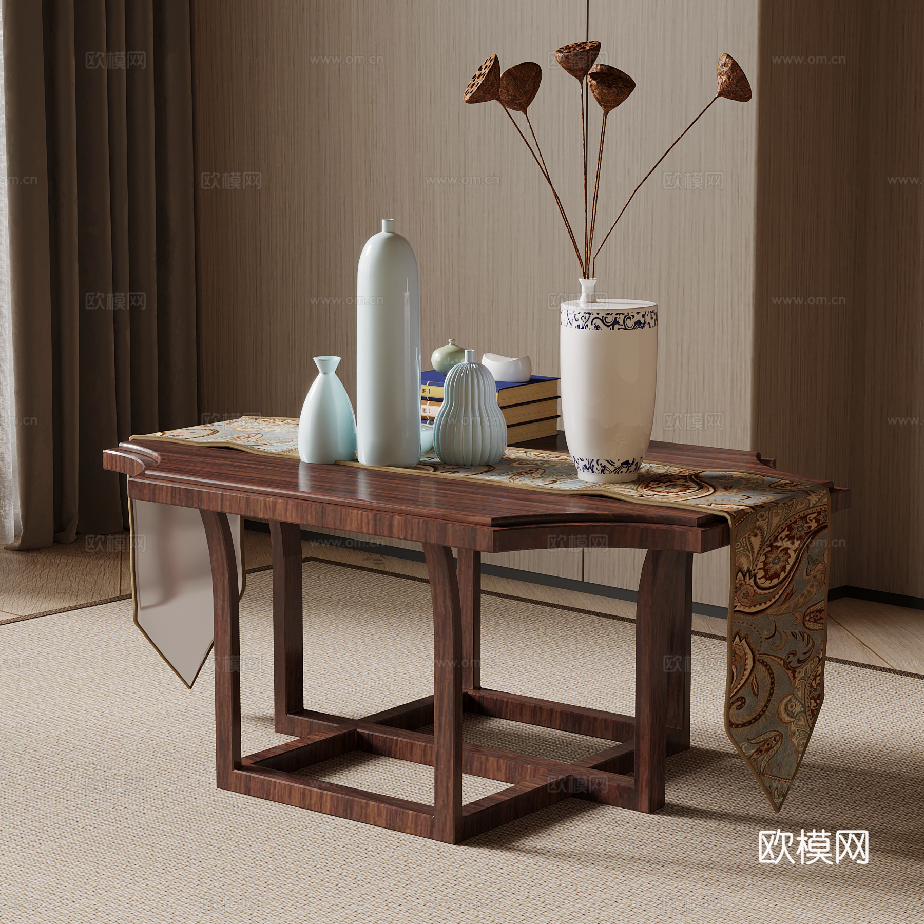 新中式茶几su模型