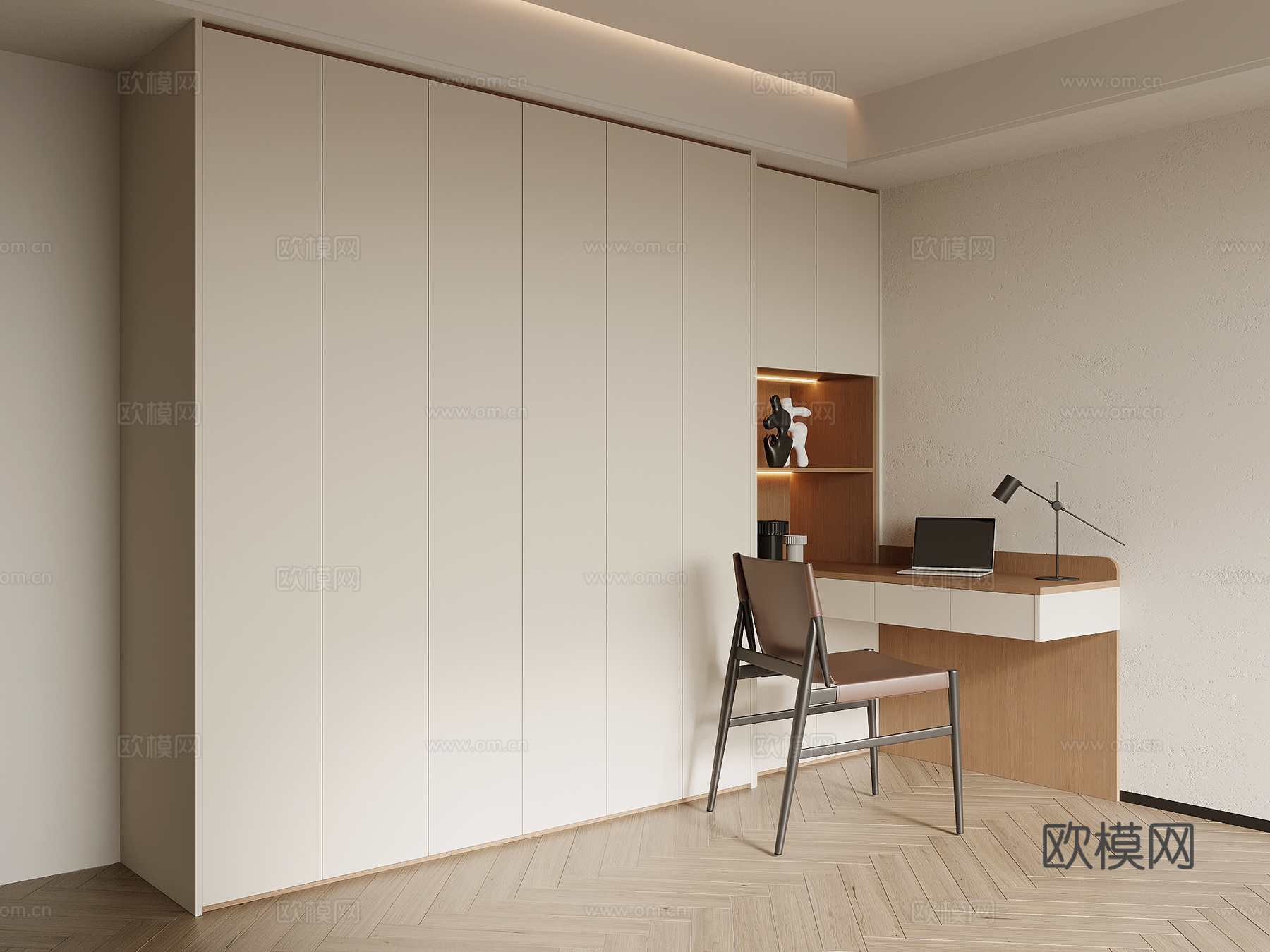 现代简约书柜 书桌一体柜su模型