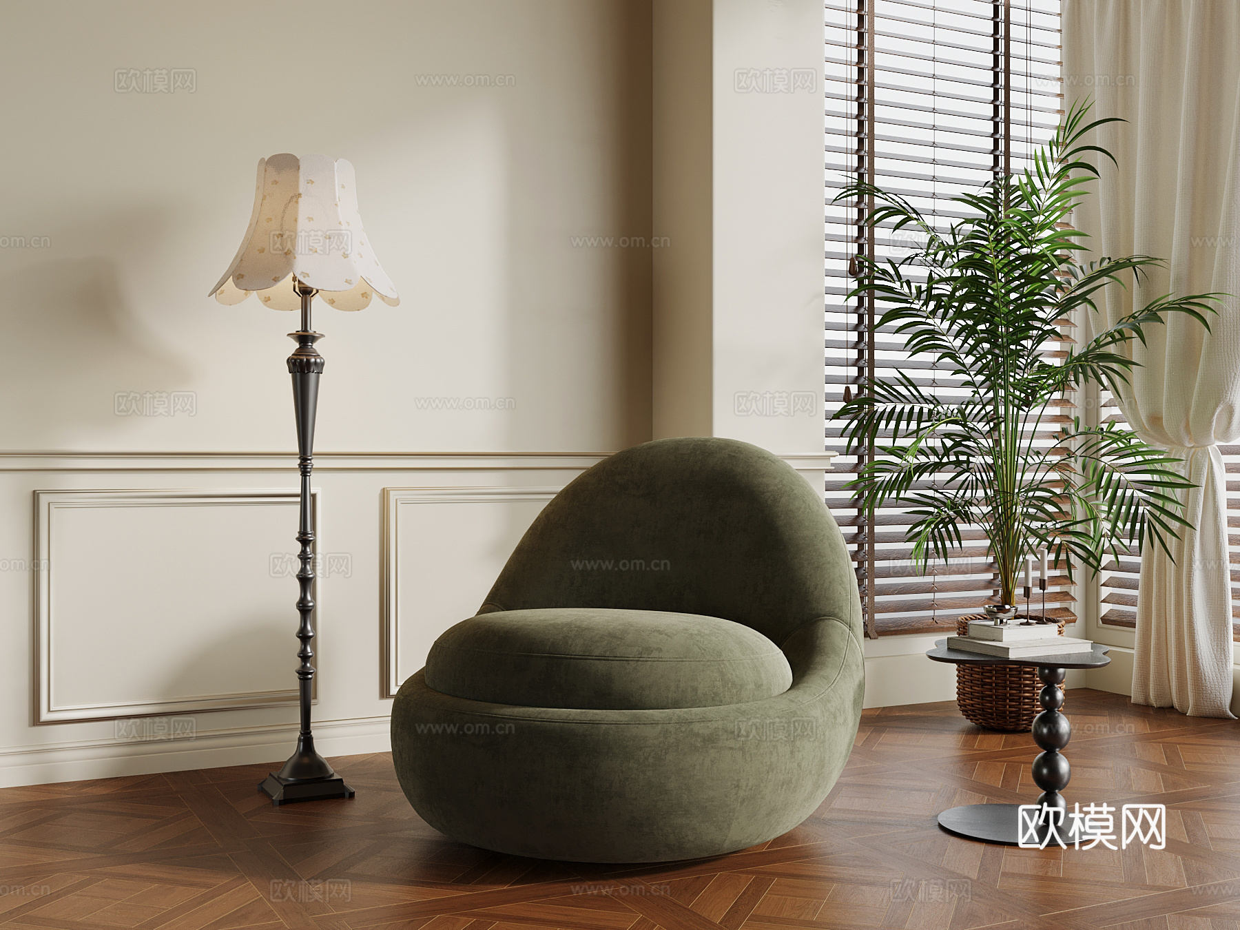 法式懒人沙发 布艺单人沙发su模型