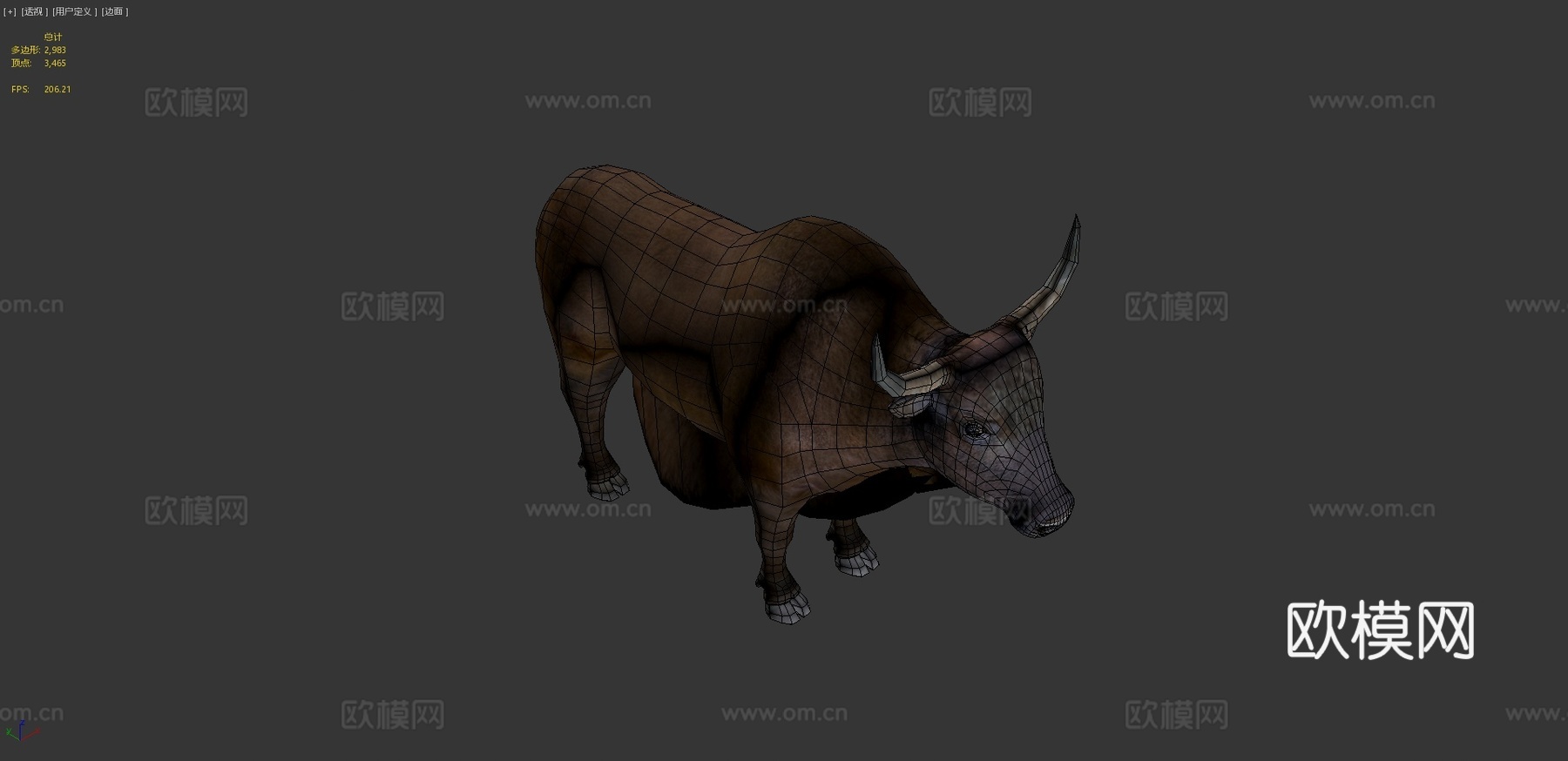 家养牦牛低多边形3d模型下载（渲染图4）