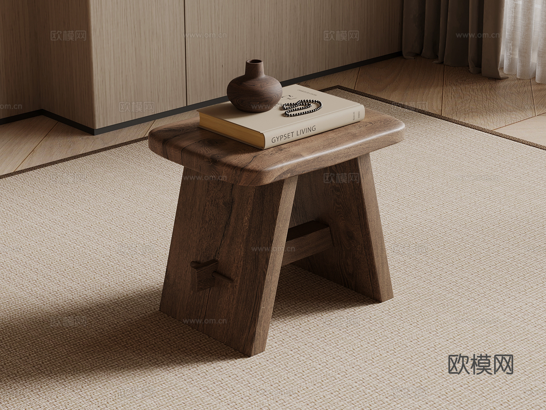 中古风凳子 实木凳子su模型