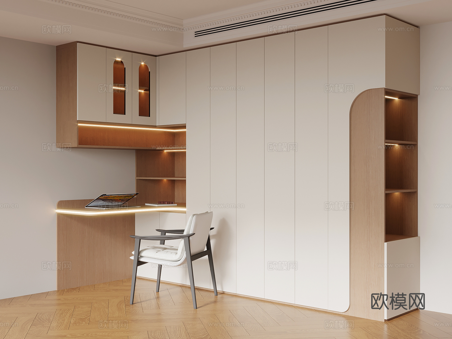 现代简约衣柜 书桌椅一体柜su模型