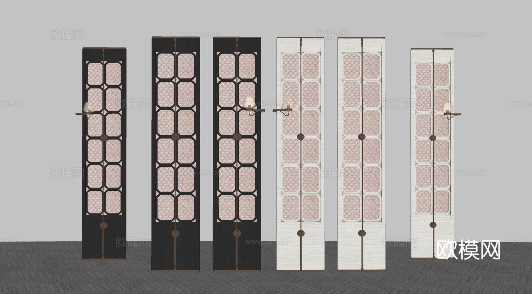 CCD酒店屏风 格栅屏风 现代玻璃屏风 夹丝玻璃屏风 隔断组su模型