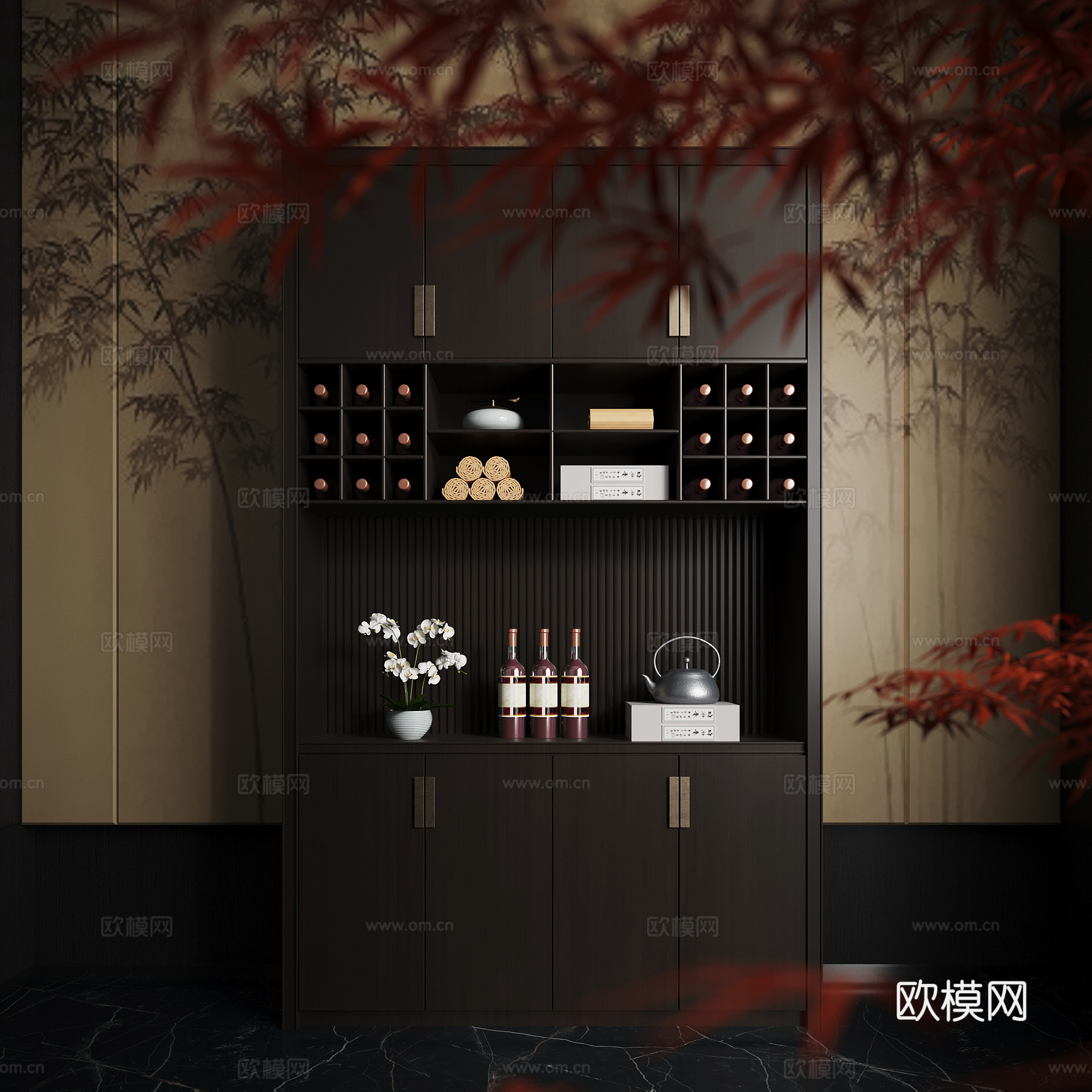 新中式酒柜 餐边柜su模型