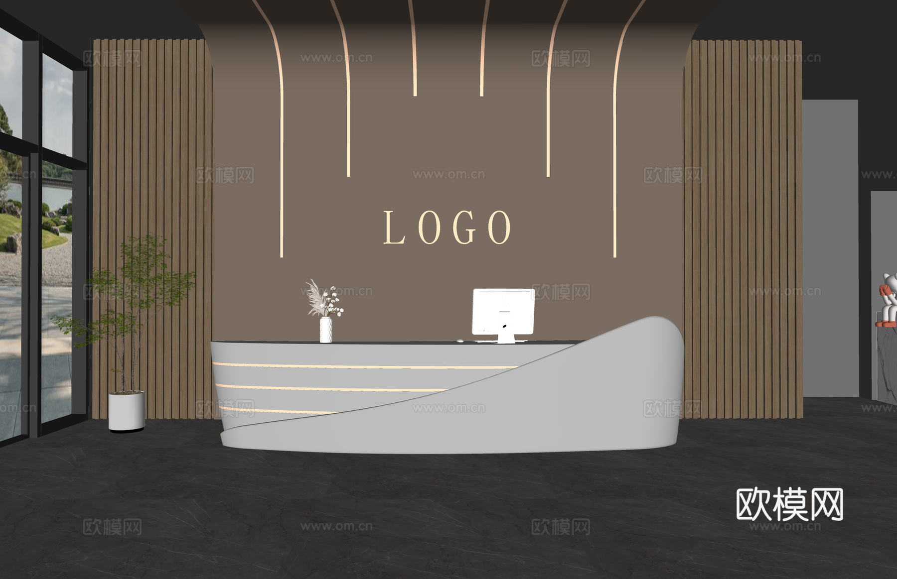 接待 办公空间 前台接待 办公su模型下载（渲染图2）