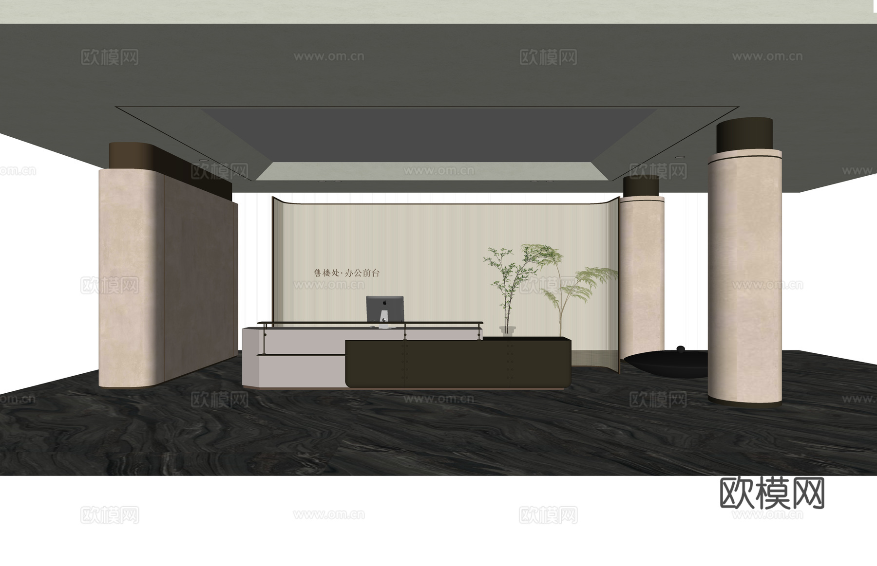 公司前台 工装 办公 办公空间 接待 前台接待 展厅su模型下载（渲染图2）