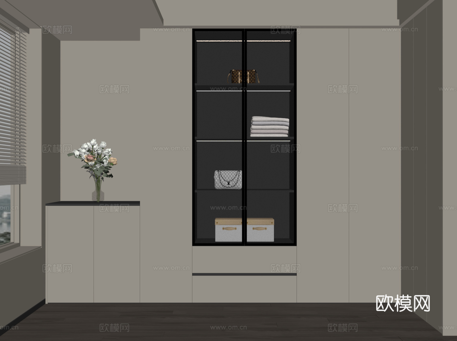 现代衣柜 L型衣柜 转角衣柜su模型