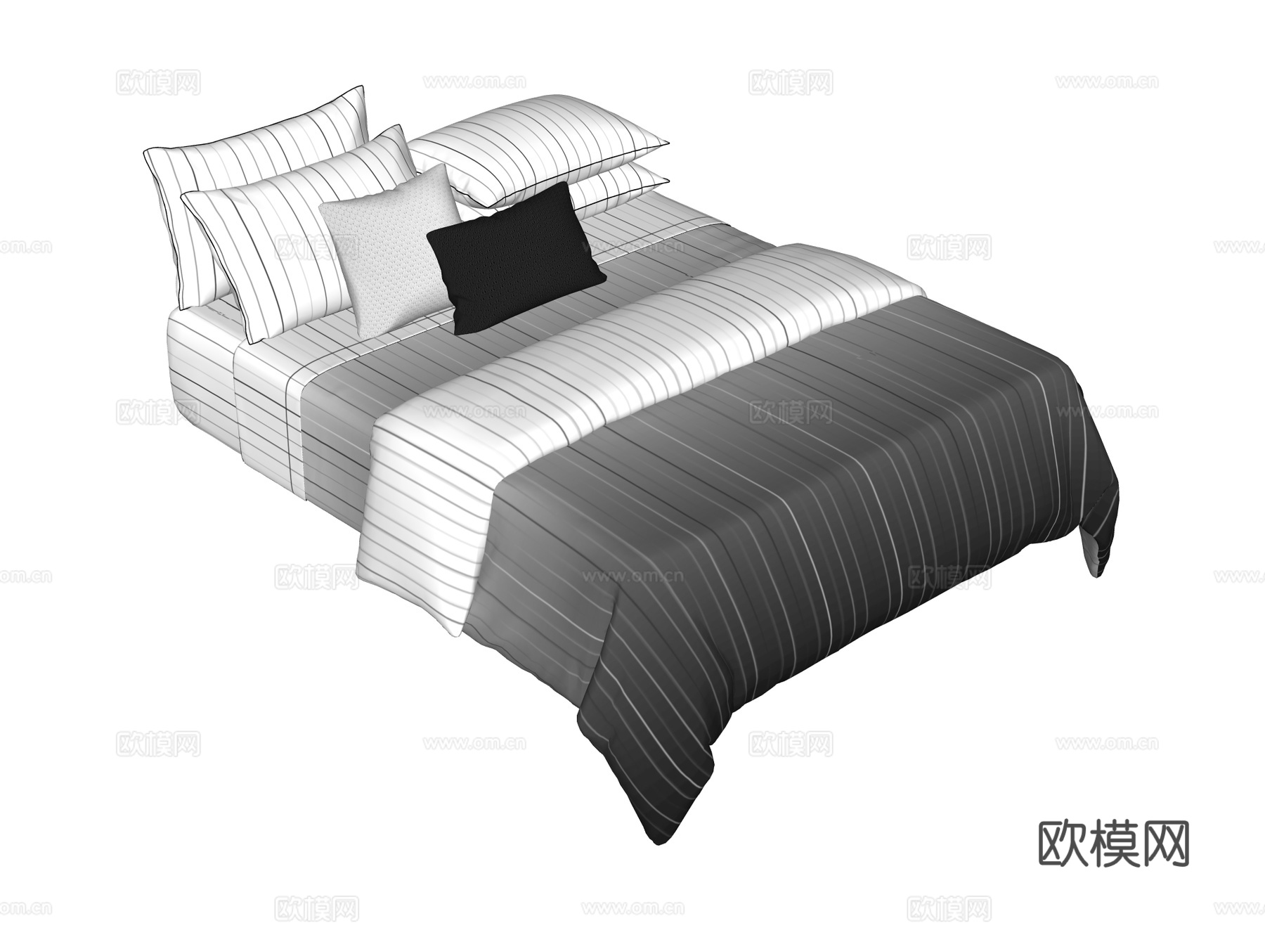 床 双人床 床上四件套su模型