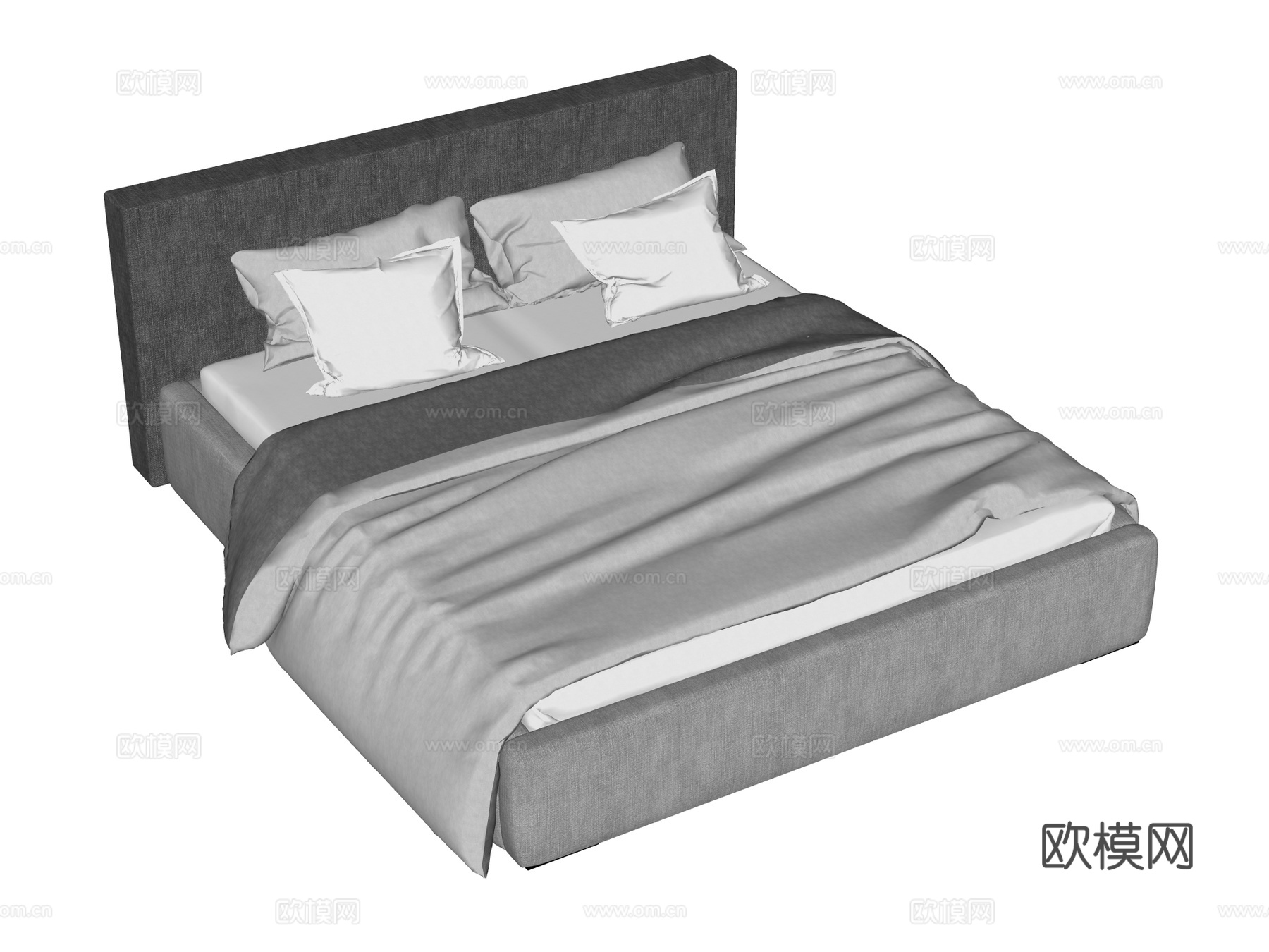 床 双人床 现代床su模型下载（渲染图2）