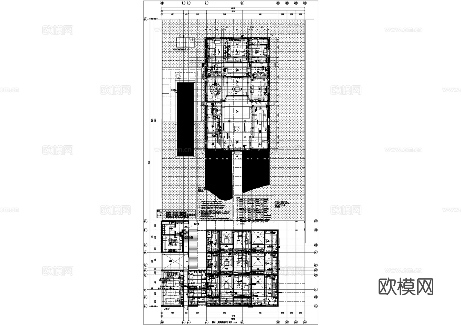酒店首层电气图插座动力平面图配电箱后勤区客房 系统图CADcad施工图下载（渲染图3）